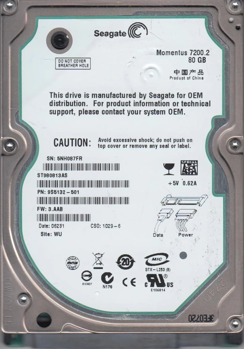 80GB SATA 2.5 Hard Drive Y225
