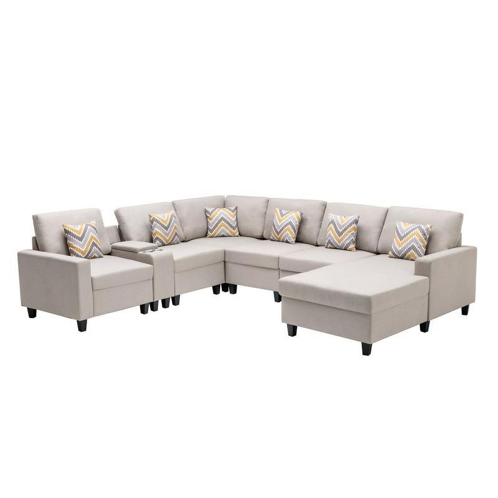 Beige Fabric Reversible Sectional with Charging Port and Storage Console O691571