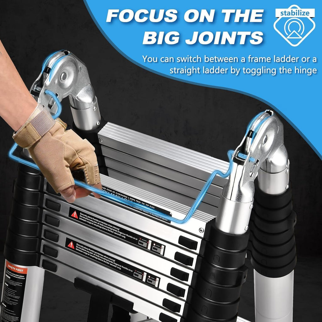 16.5 Ft Aluminum Telescoping Ladder with Wheels and Stabilizer Bar E225183