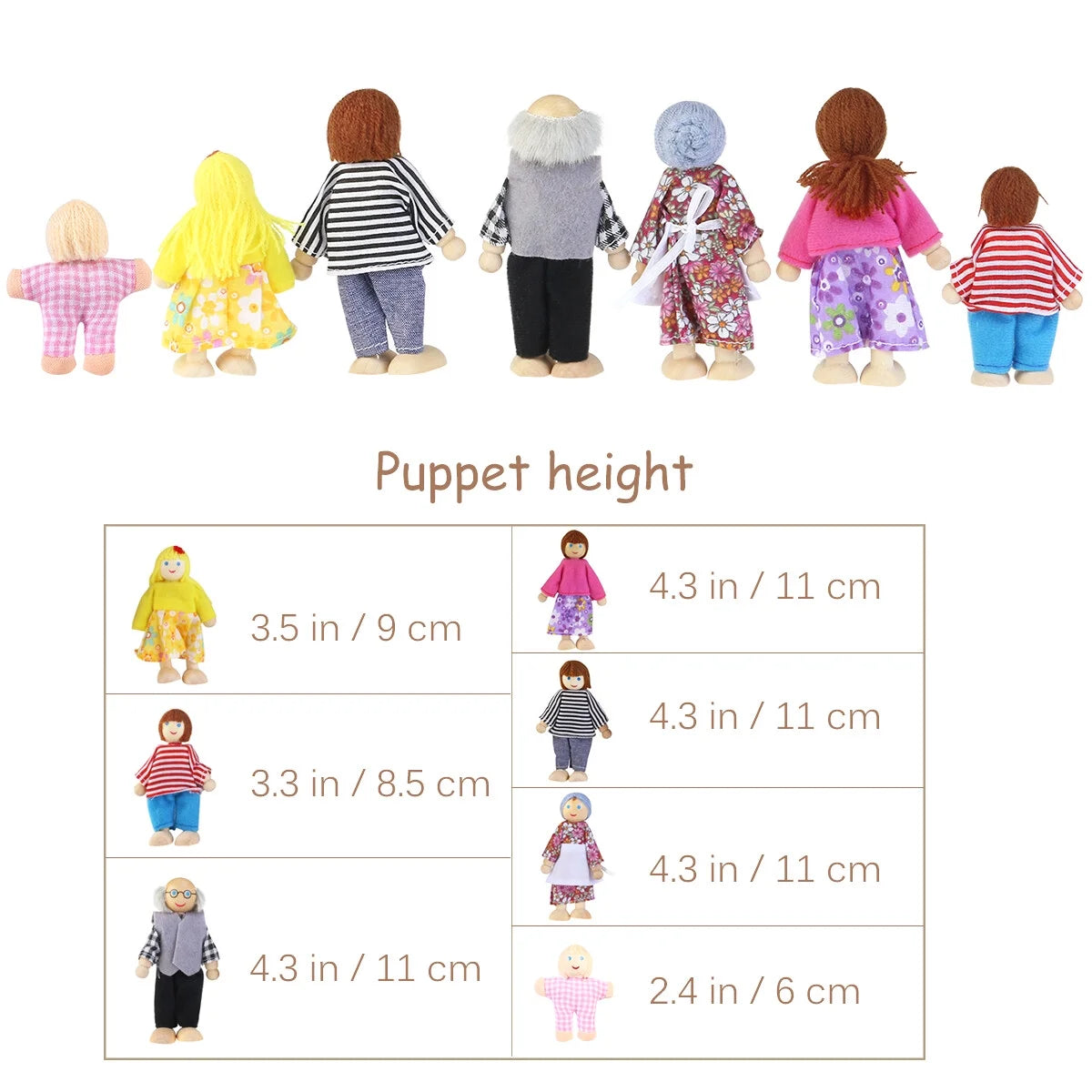 Wooden Dolls Playset Set of 7 People A3862