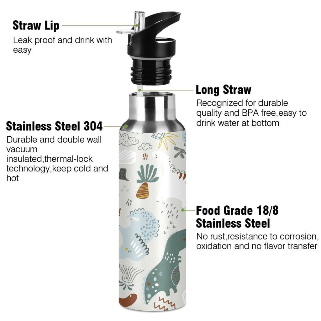 Green Stainless Steel Insulated Water Bottle with Straw Lid C49432
