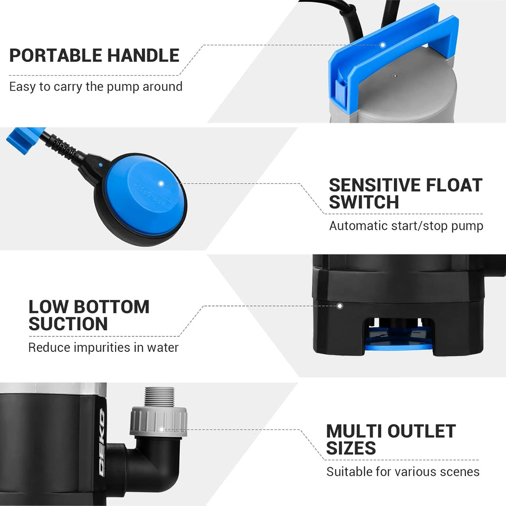 400W 1/2HP Submersible Pump 1981GPH Clean/Dirty Water Pump with Float Switch 16ft Cable Pack of 2 W6166