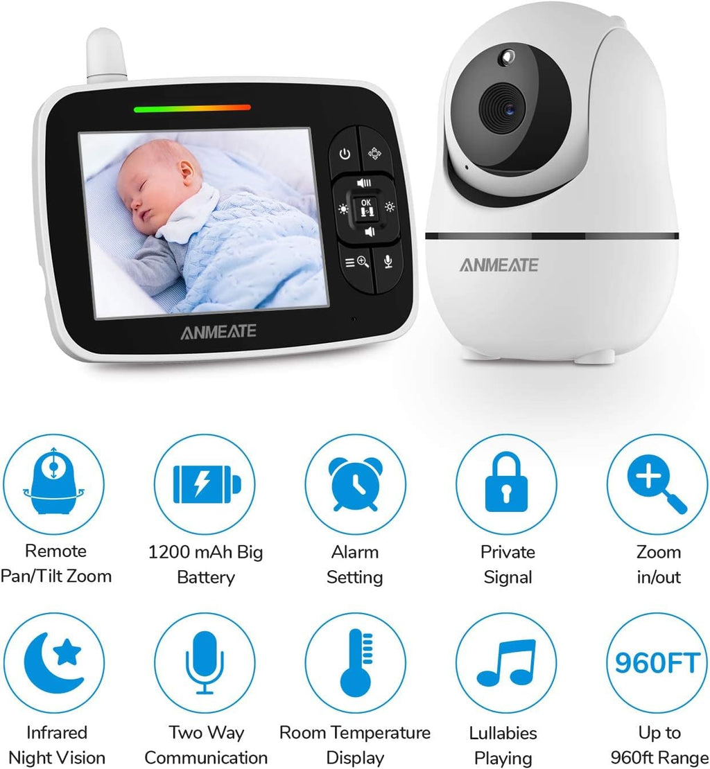 3.5” Video Baby Monitor with Camera and Audio, Infrared Night Vision, Two Way Talk, Pack of 2 H580525