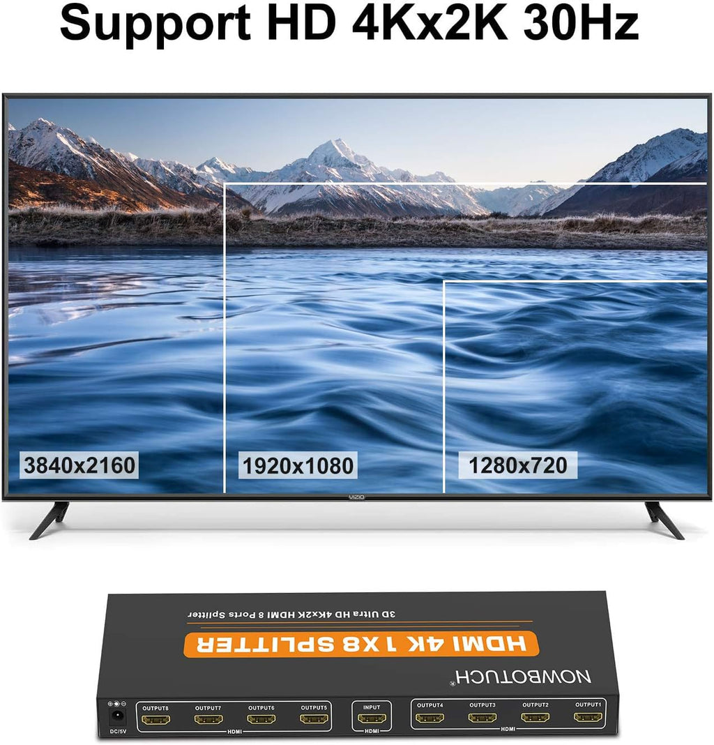 1x8 HDMI Splitter 8 Port 1 in 8 Out Powered Ver 1.4 Full HD 1080P 3D Support K11772