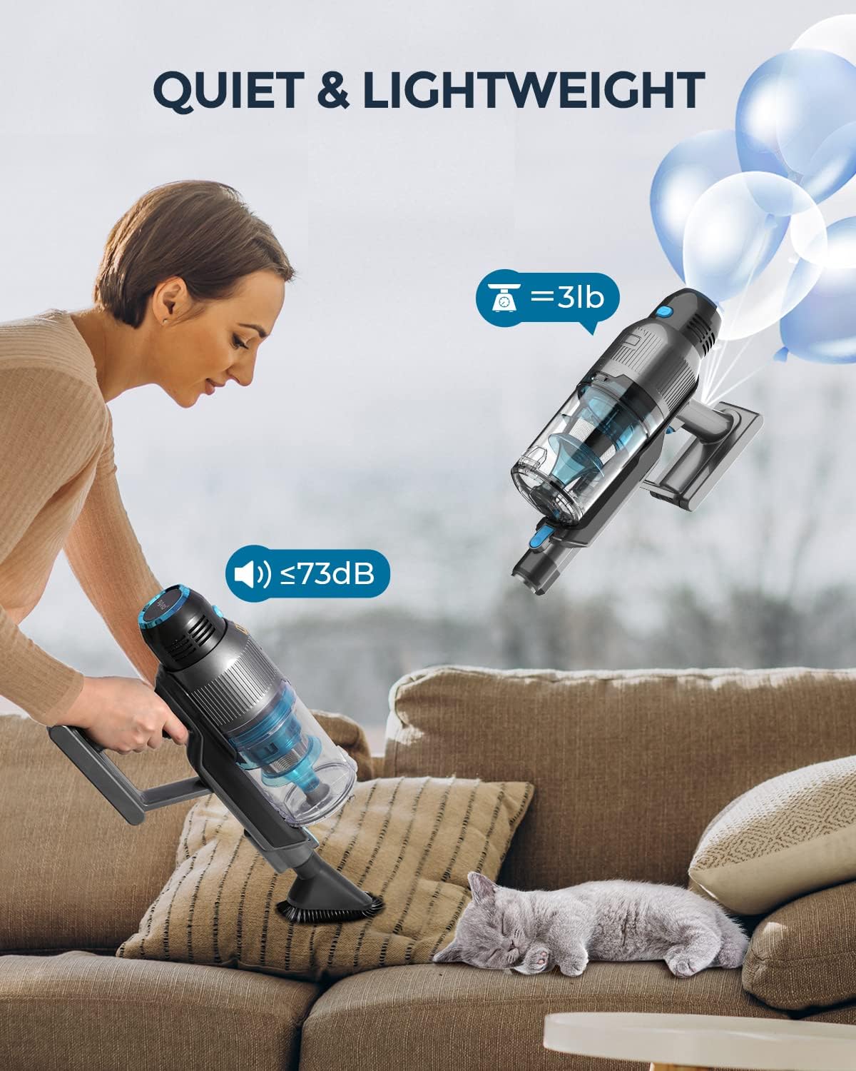 Cordless Stick Vacuum Cleaner with Self Stand, 22KPa, 40Min Runtime, LED Light F515556