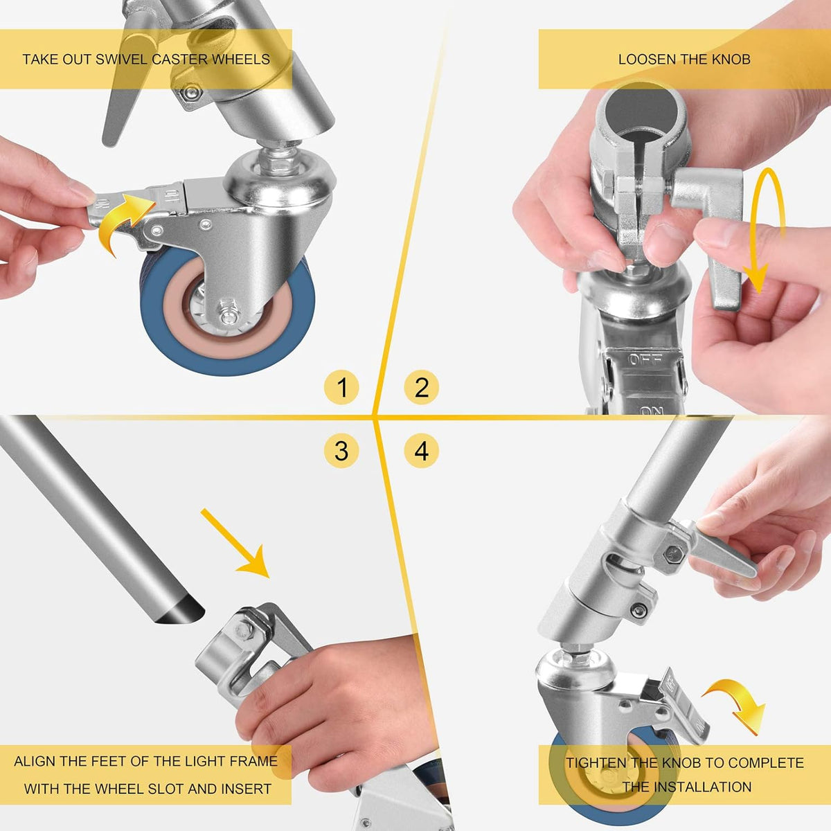 Swivel Caster Wheels Set with Brake for C Stand Q763