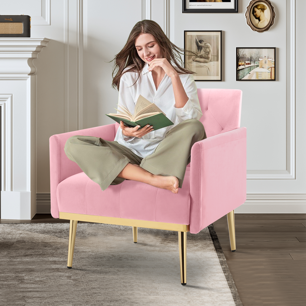Black Velvet Accent Chair with Metal Legs Q754251