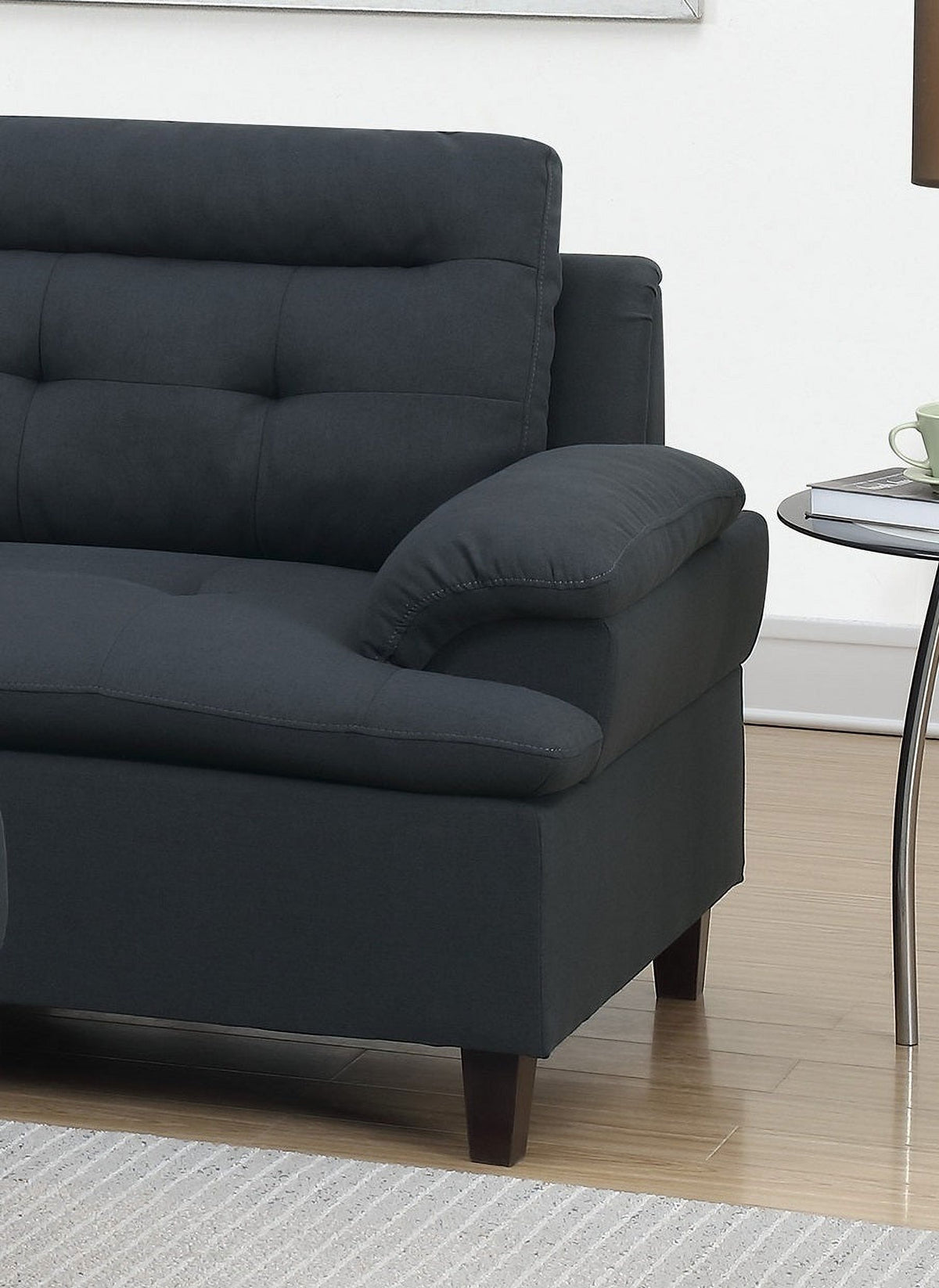 Black Fabric Sectional Sofa with Ottoman Q545