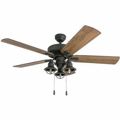 Rustic Industrial Farmhouse LED Ceiling Fan with Light Kit and Remote, 52x22 T12751