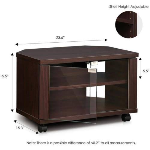 3-Tier TV Stand with Double Glass Doors and Casters, Espresso N5993