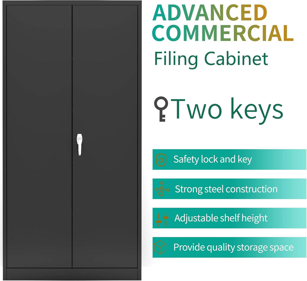 Black Steel Storage Cabinet with 2 Doors and 4 Adjustable Shelves L6153