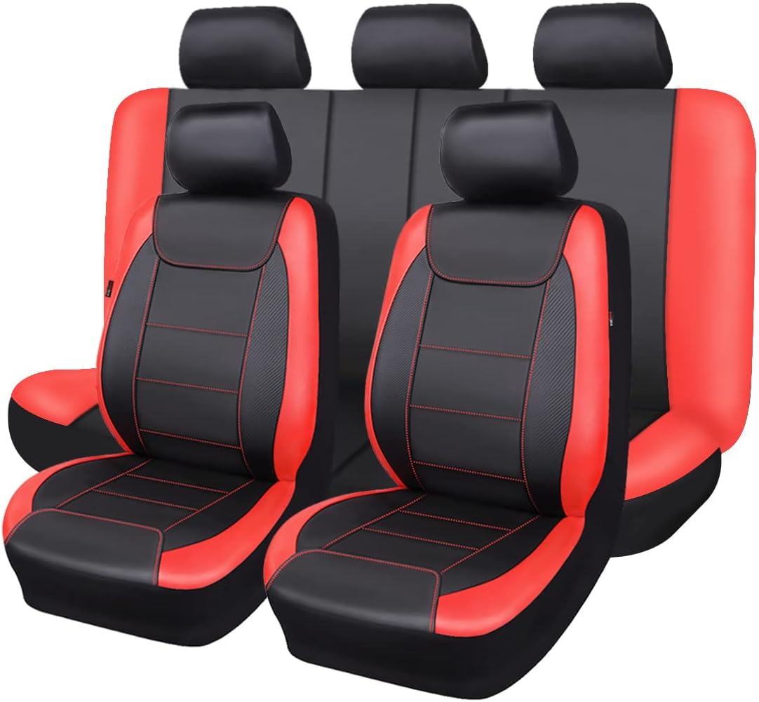 Gray Black Faux Leather Carbon Fiber Car Seat Covers Full Set Pack of 2 S842187