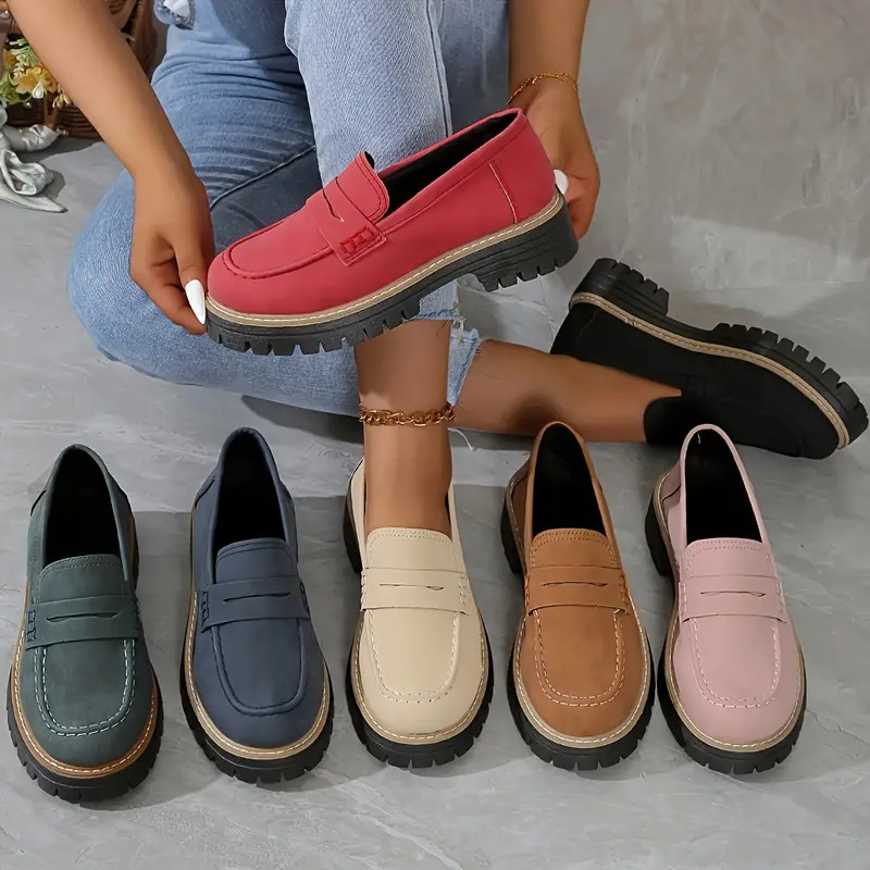 Women's Casual Matte Block-Heel Platform Shoes