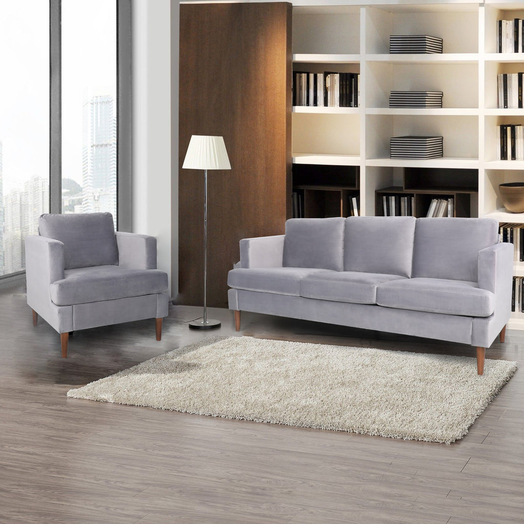 Gray Velvet 2 Piece Sofa Set D6800