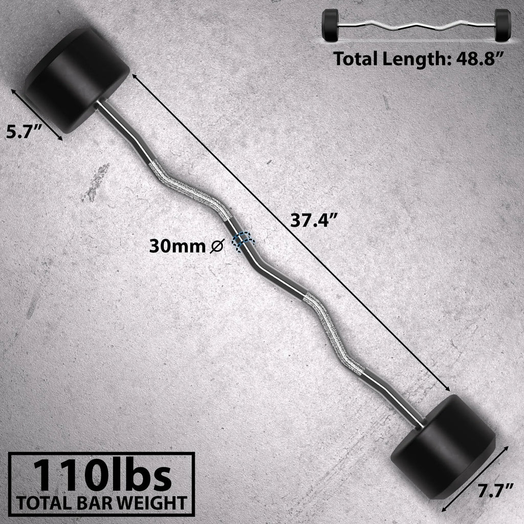 110lb Fixed Easy Curl Bar Straight Steel Bar Rubber Weight D263642