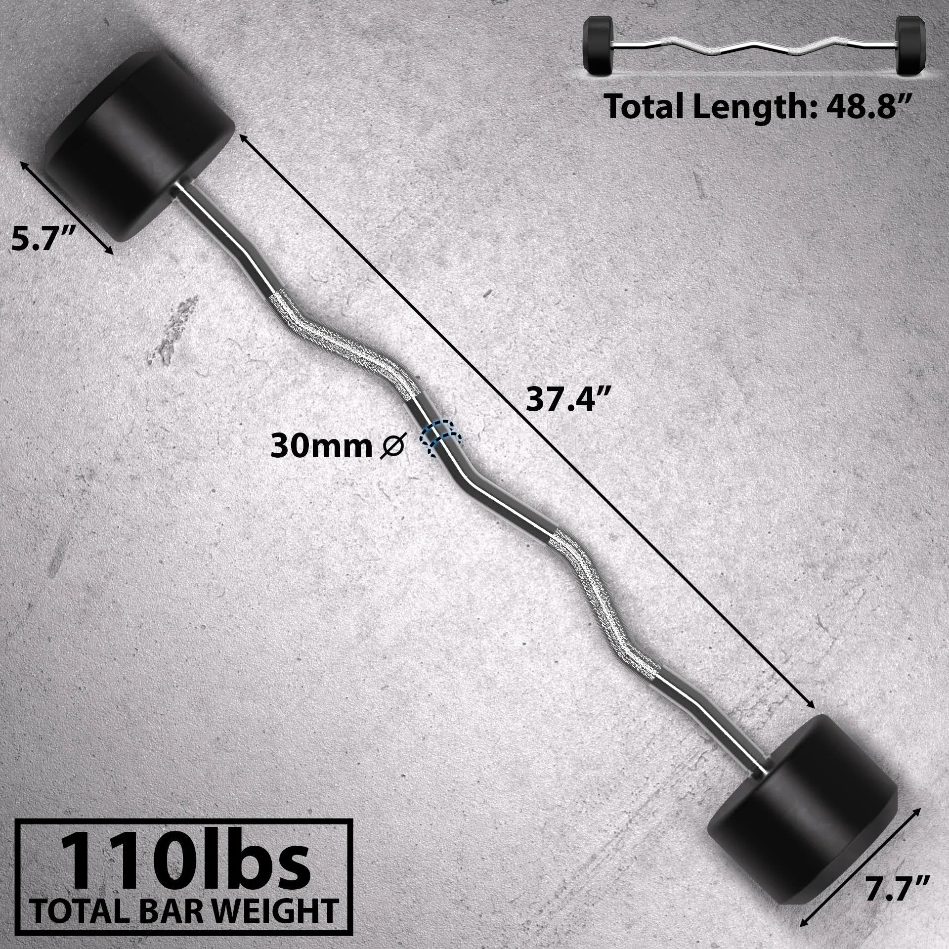 110lb Fixed Easy Curl Bar Straight Steel Bar Rubber Weight D263642