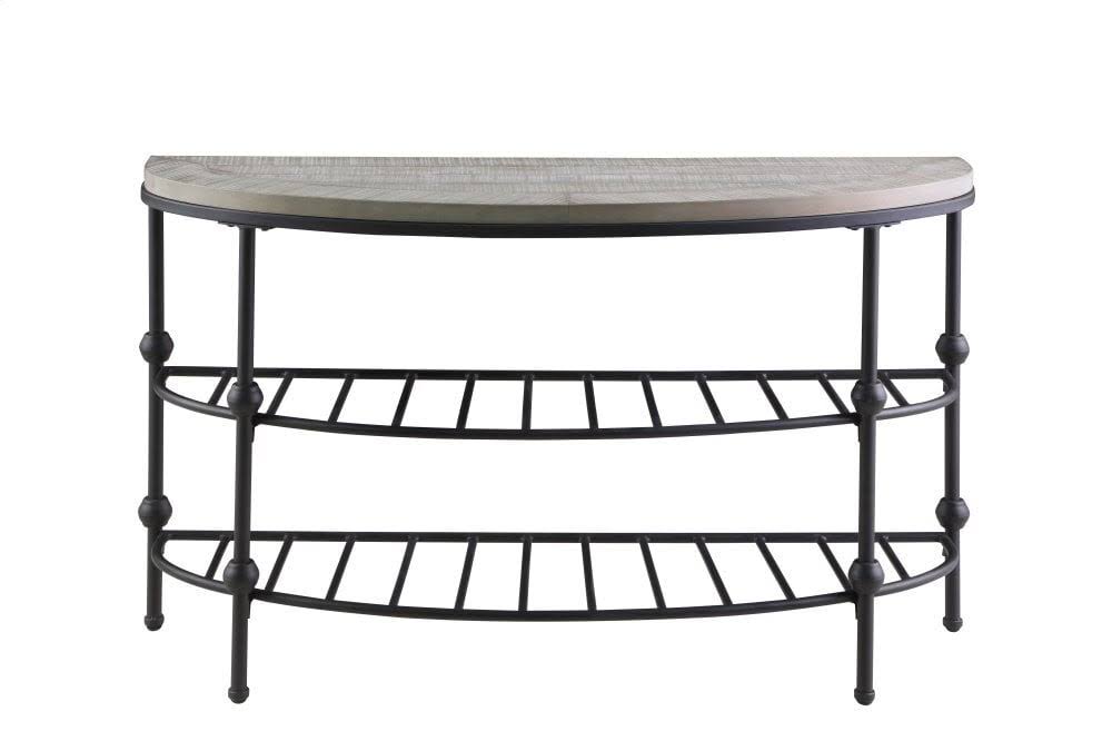 Golden Oak and Matte Metallic Gray Sofa Table with Wood Top D12846