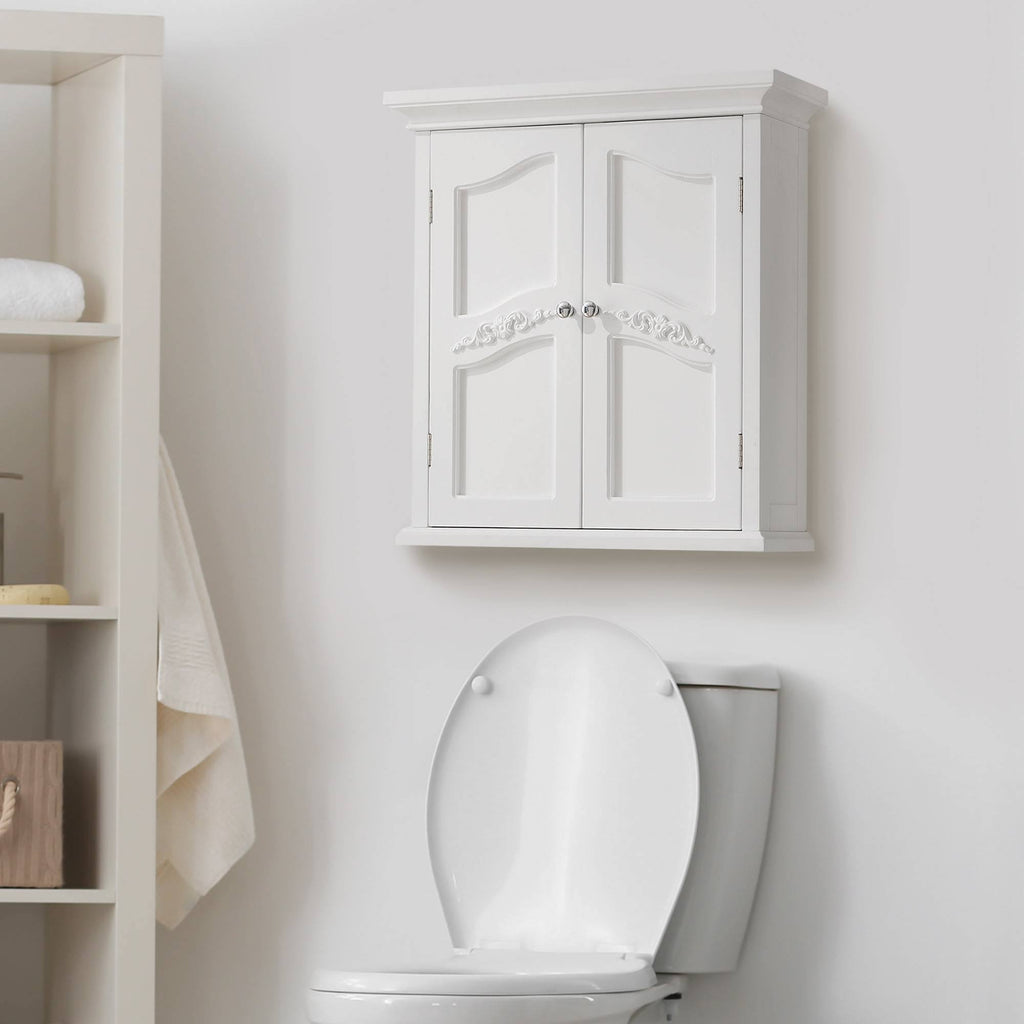 White Wall Mount Storage Cabinet with Double Doors T201