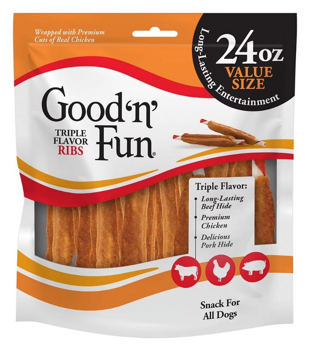 24 oz. Triple Flavor Rawhide Dog Chews G30932