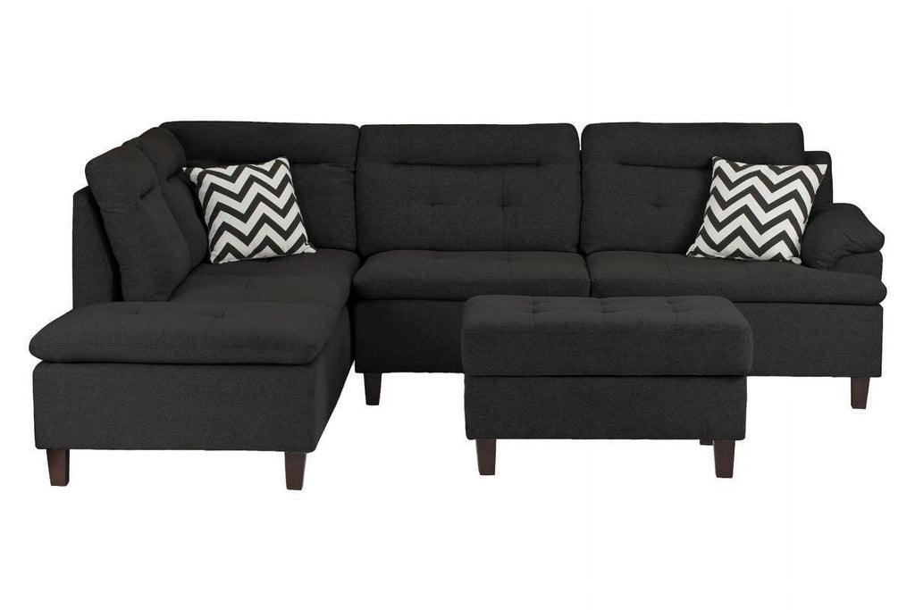 Black Fabric Sectional Sofa with Ottoman Q545