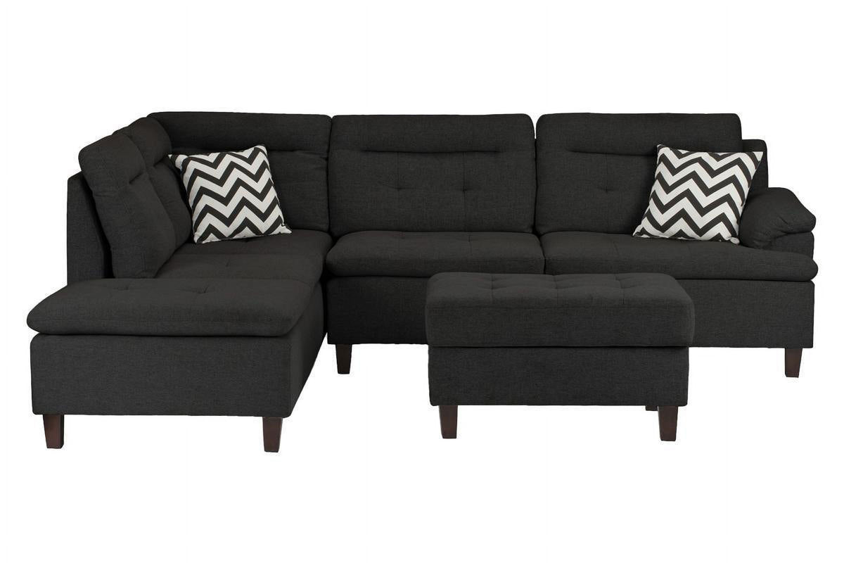 Black Fabric Sectional Sofa with Ottoman Q545