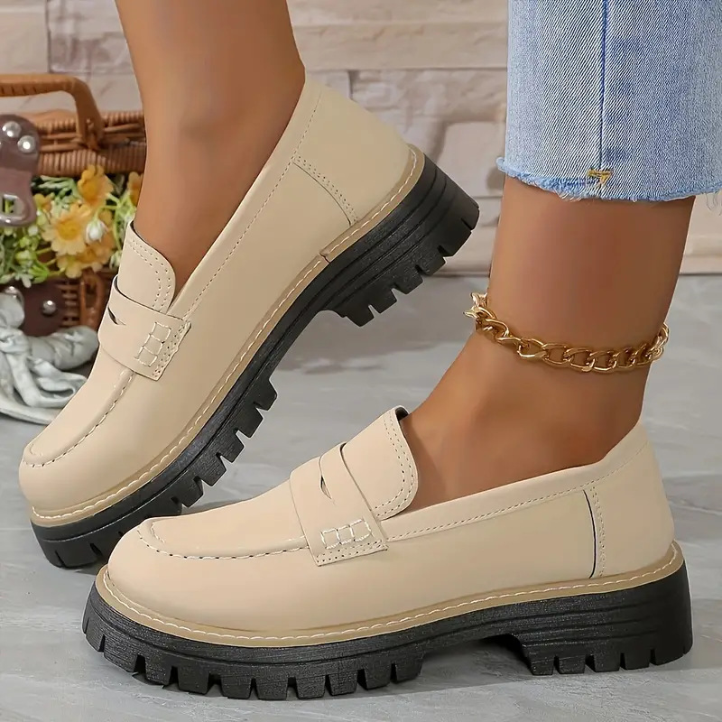 Women's Casual Matte Block-Heel Platform Shoes