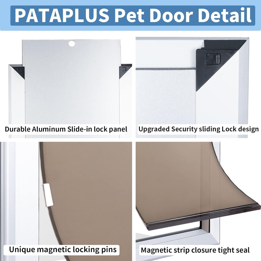 Dog Door with Slide-in Lock Panel and Magnetic Double Flaps, Aluminum Frame Pet Door (Medium) J832