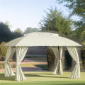 Double Vented Roof Patio Gazebo with Steel Frame and Curtain Sidewalls I6031