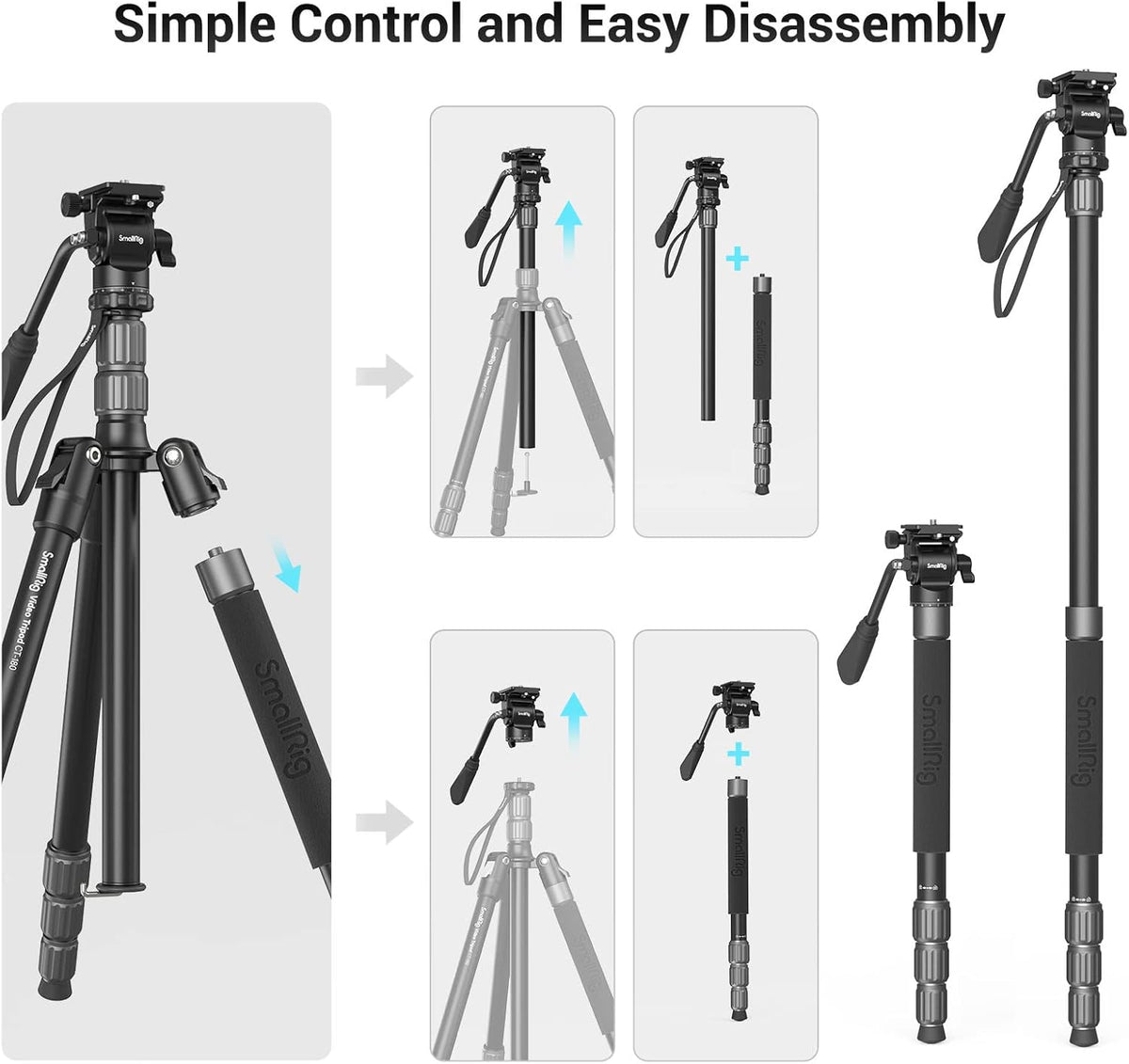 71 Video Tripod Monopod with Fluid Head, Aluminum Camera Tripod, Adjustable Height from 16.5 to 71 S5471