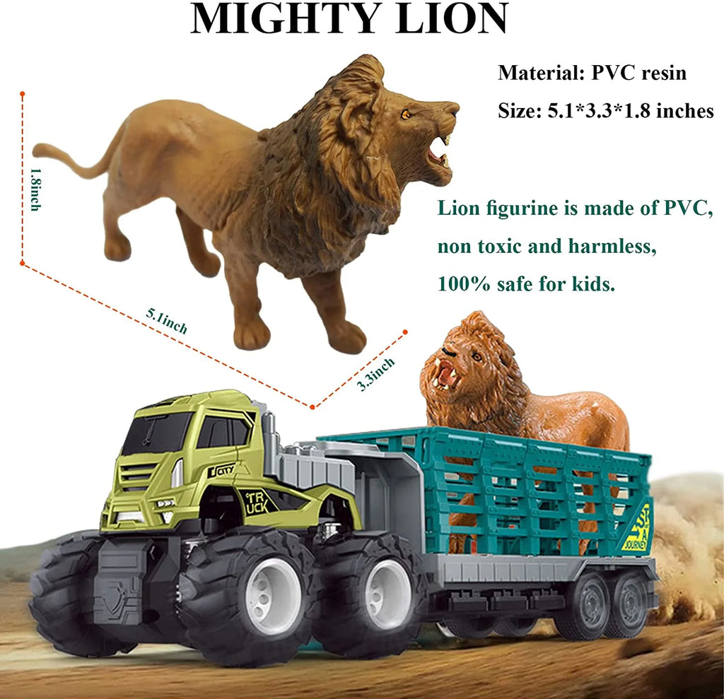 Friction Powered Toy Cars Animal Transporter with Lion Figurine A2950