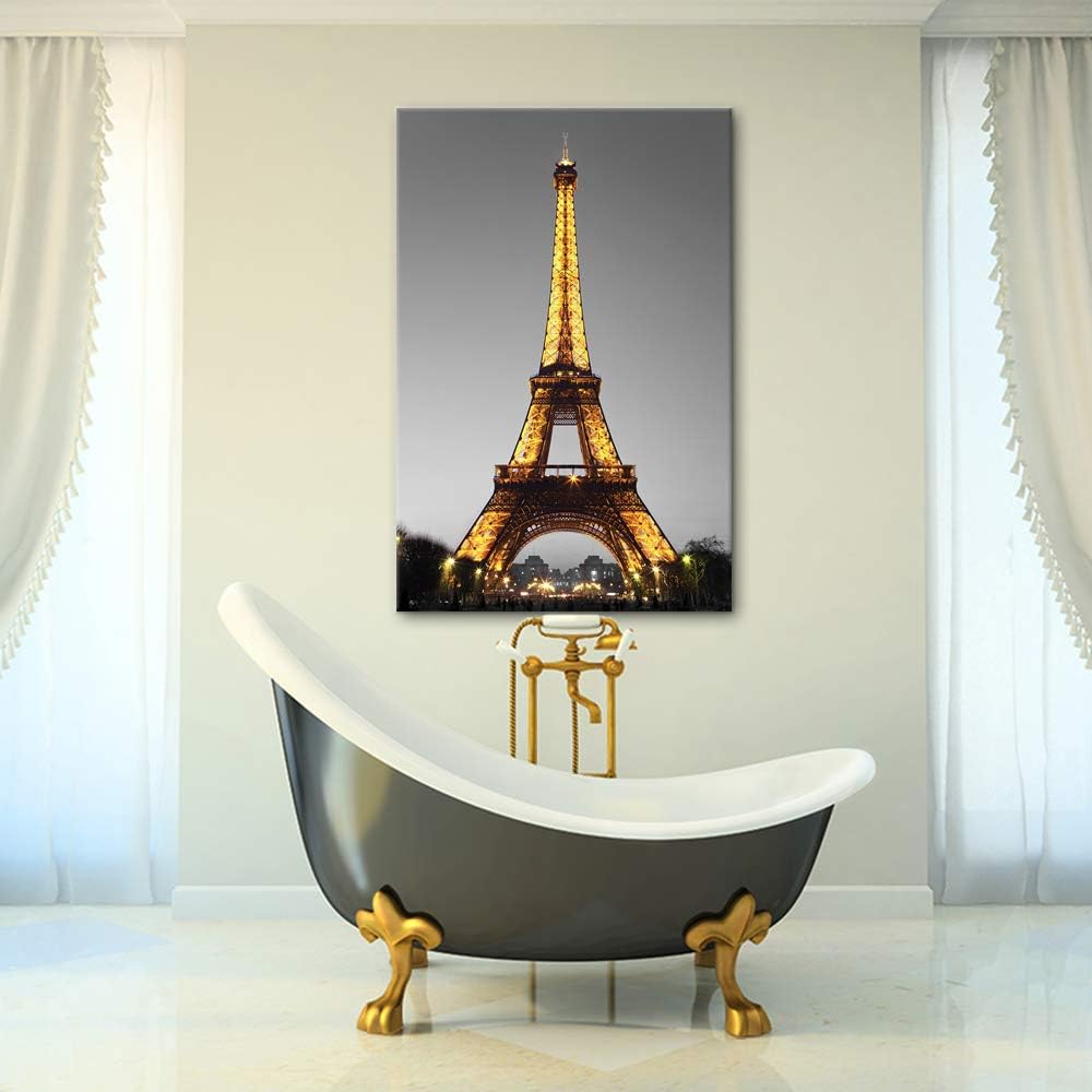 Paris Cityscape Canvas Wall Art Eiffel Tower at Night Giclee Print Gallery Wrap Framed 24x36 T4622