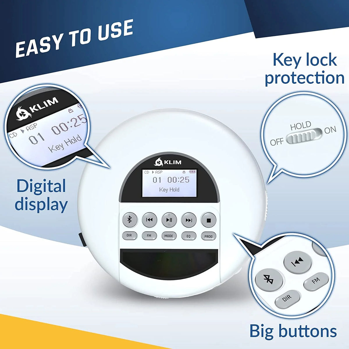 Portable CD Player with Bluetooth, White Y333