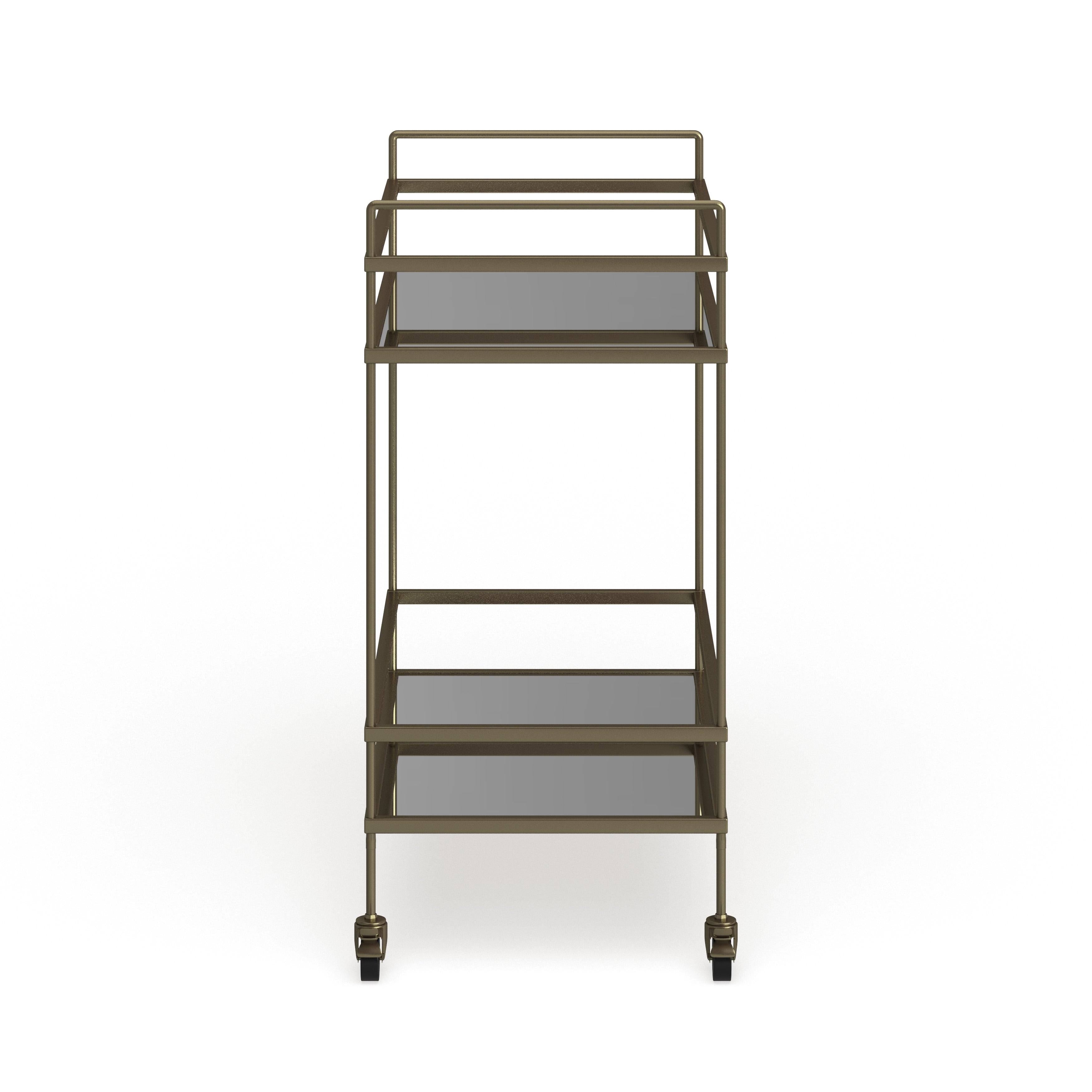 Gold Bar Cart with Two Glass Shelves I84629