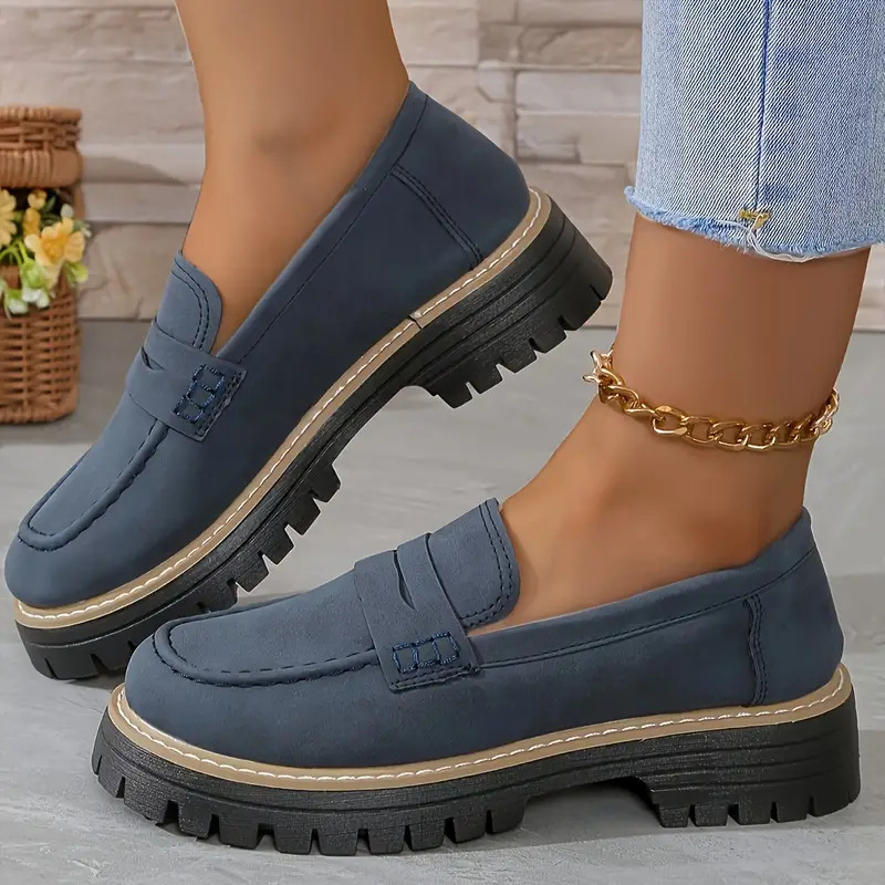 Women's Casual Matte Block-Heel Platform Shoes