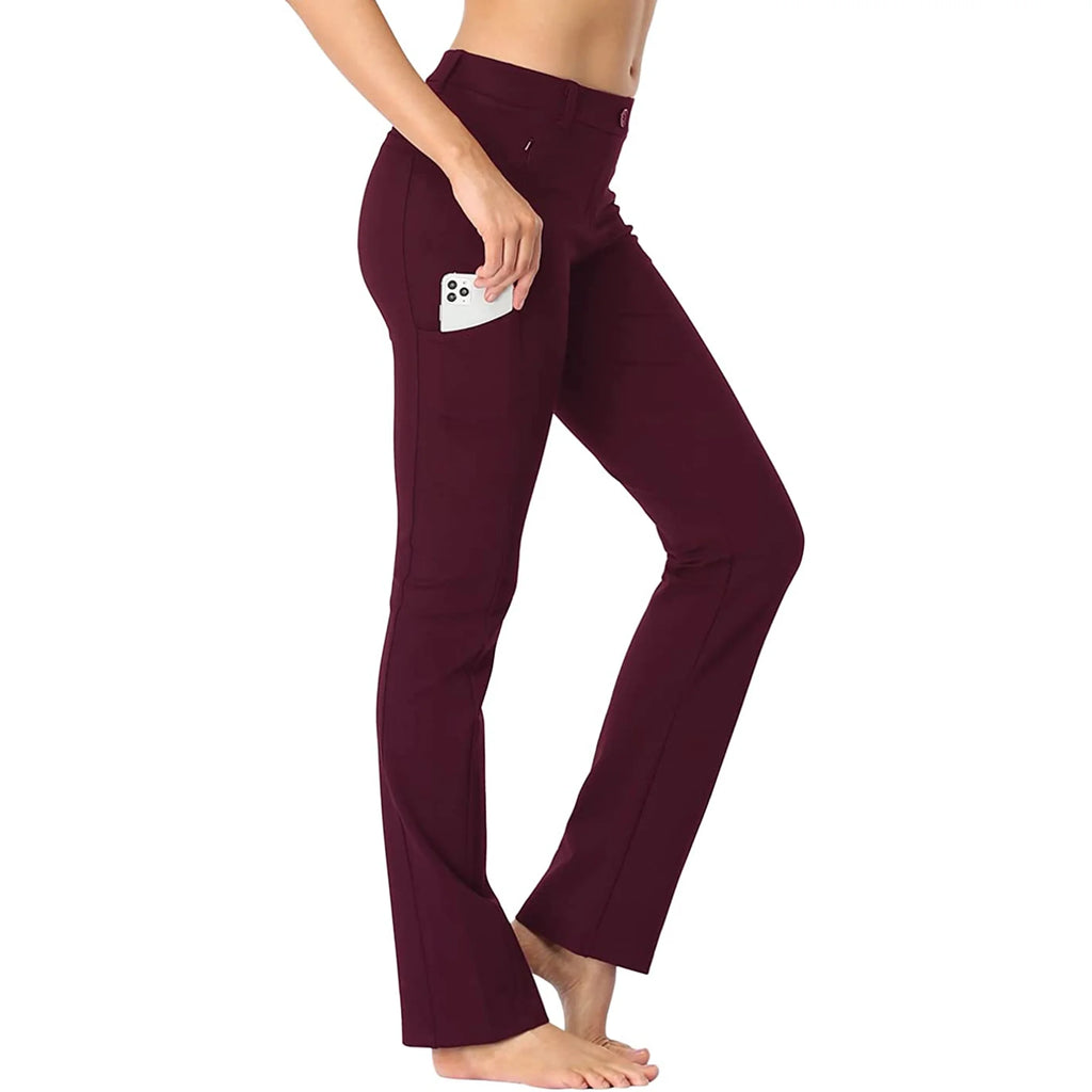 Burgundy Straight Leg Yoga Dress Pants with 8 Pockets - XL Long P19068