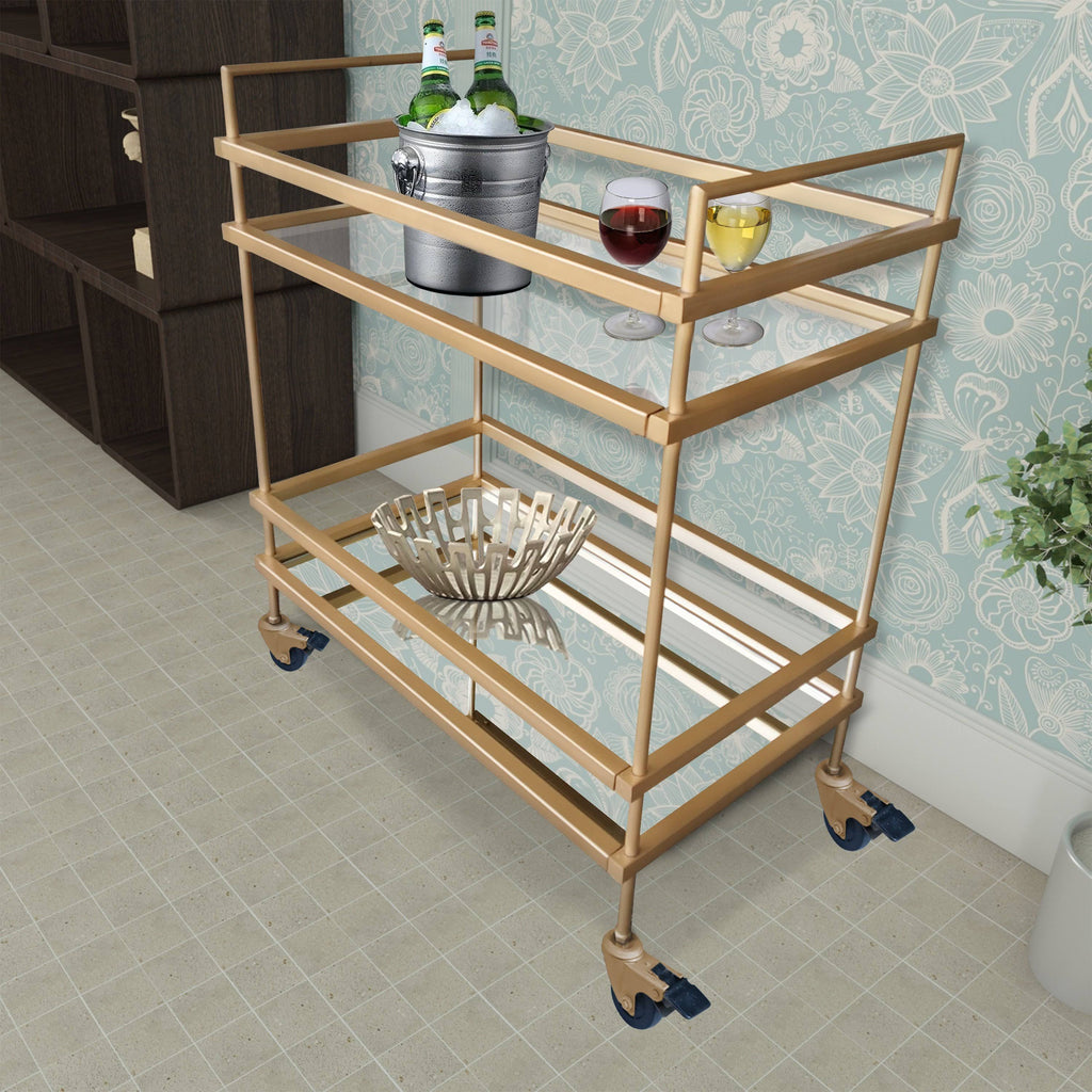 Gold Bar Cart with Two Glass Shelves I84629