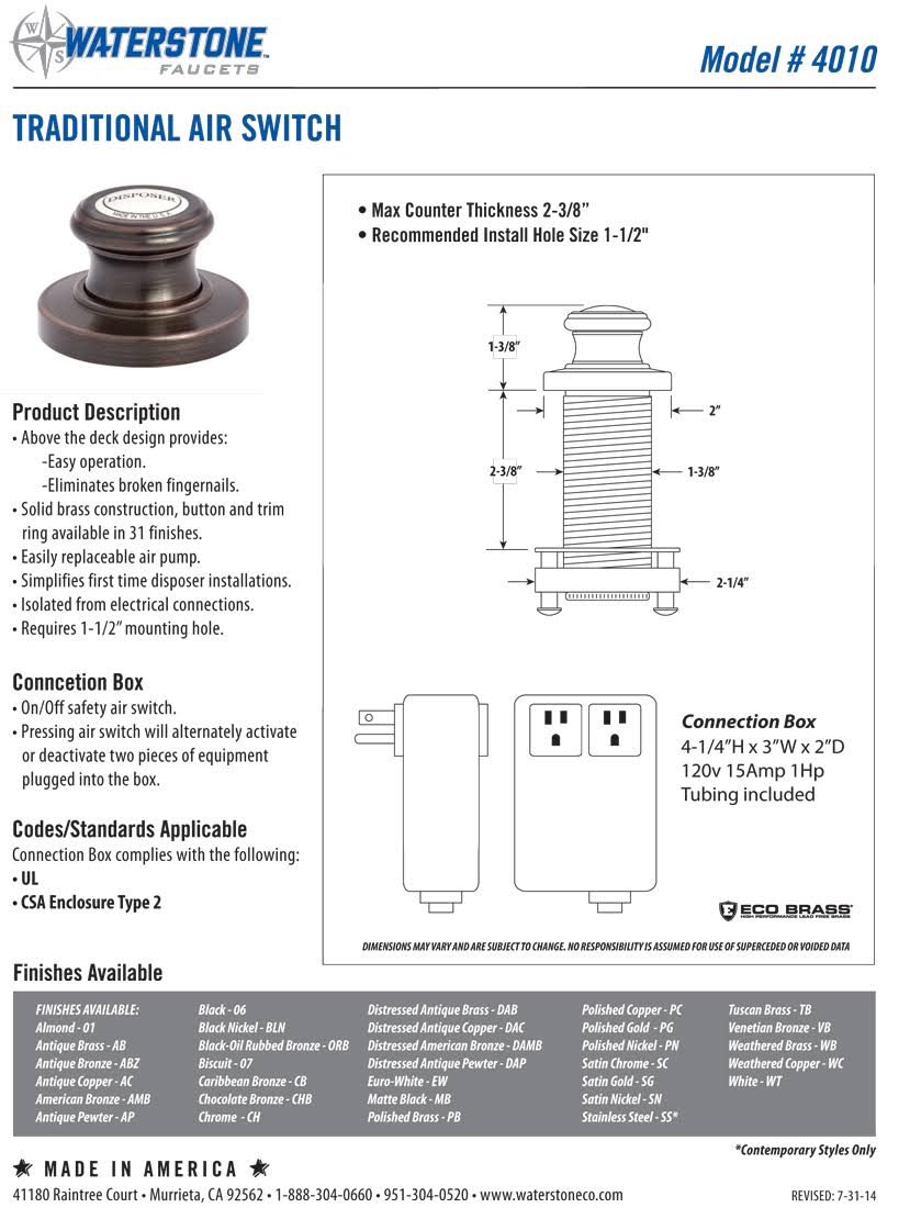 Satin Brass Air Switch Y215485