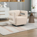 Beige Swivel Upholstered Tufted Velvet Accent Chair with Metal Stand V9861