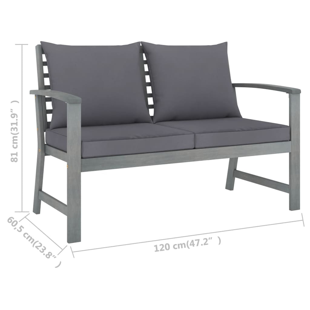 3 Piece Gray Acacia Wood Outdoor Sectional Sofa Set with Cushions P408
