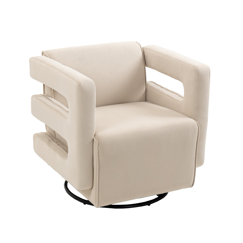 Beige Swivel Upholstered Tufted Velvet Accent Chair with Metal Stand V9861