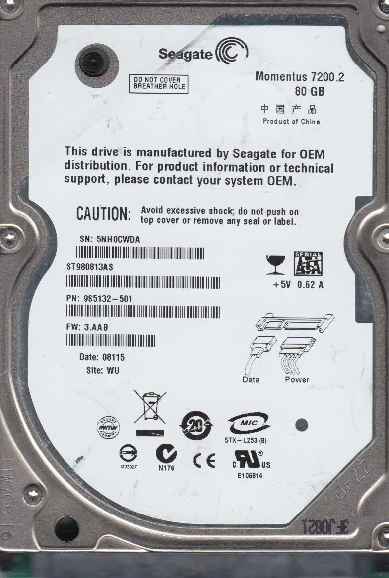 80GB SATA 2.5 Hard Drive Y225