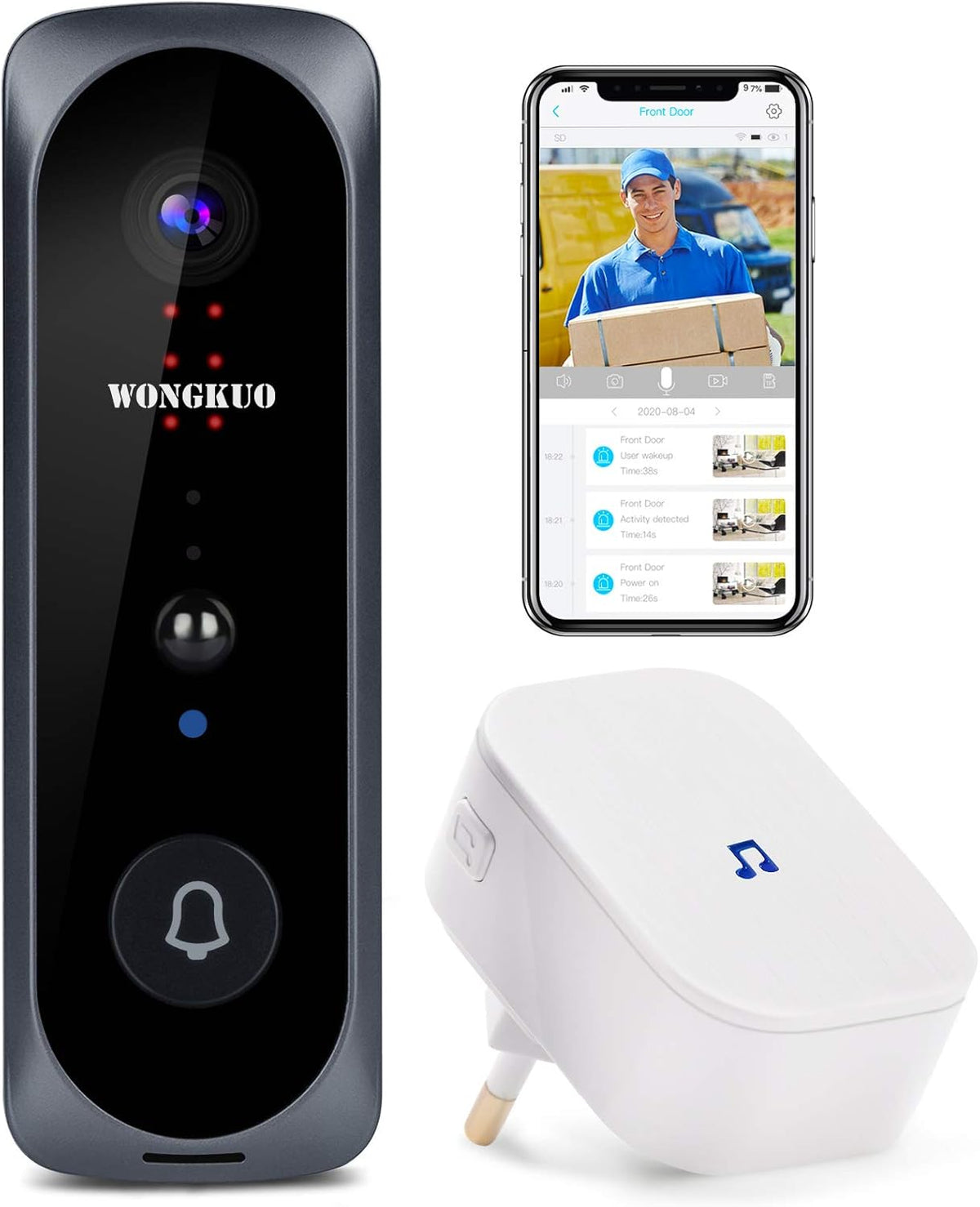 Wireless Video Doorbell Camera HD 166° Security Smart WiFi Doorbells with Indoor Chime, 2 Rechargeable Batteries, Motion Detection, Real-Time Video, Two-Way Talk, Night Vision Pack of 2 B9110