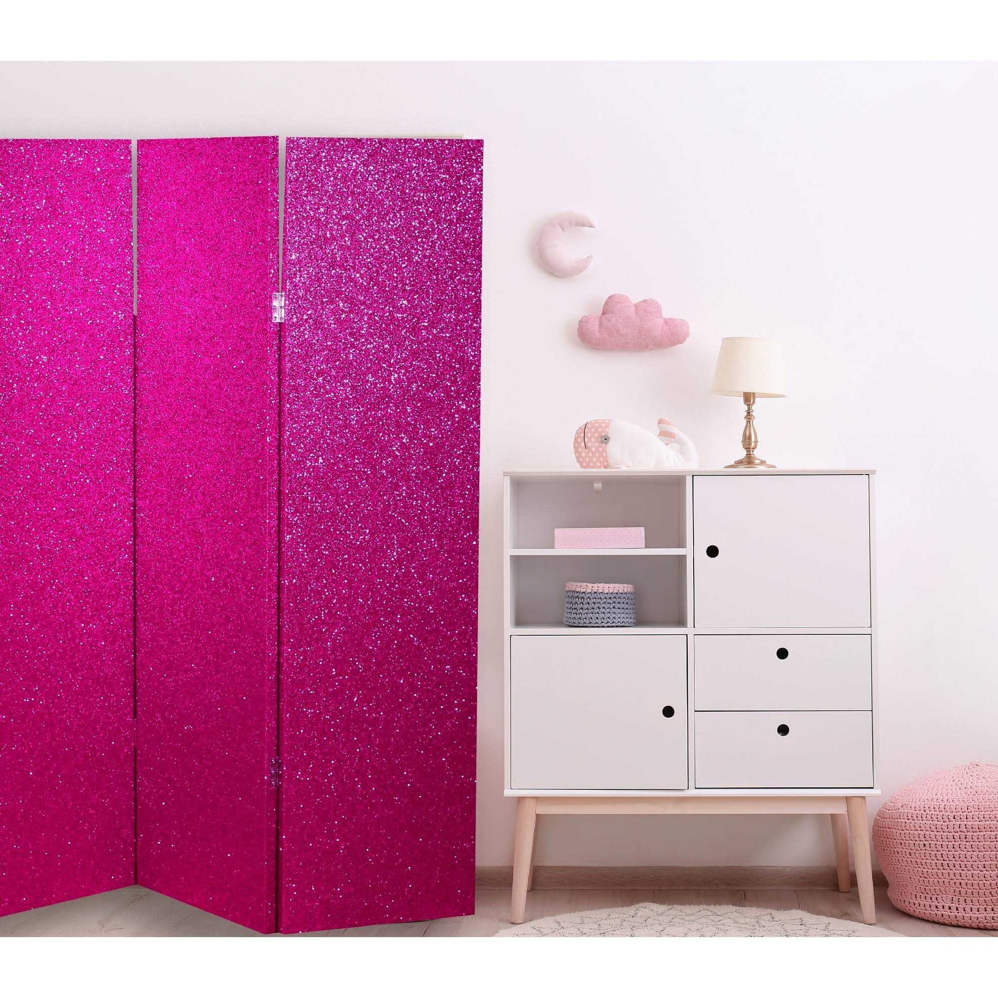 Pink 3-Panel Folding Room Divider D657