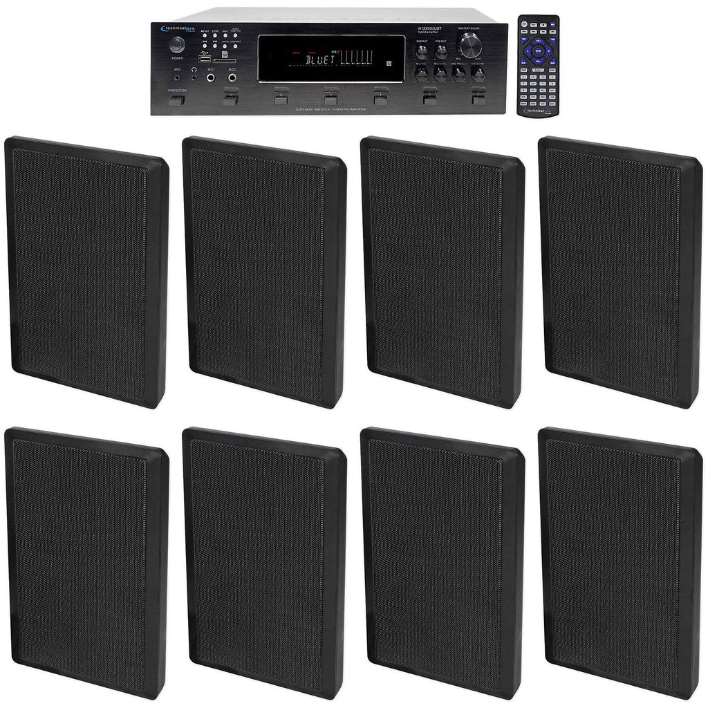 6000W 6-Zone Bluetooth Receiver with 8 Slim Wall Speakers and 4 RockSlim Black Speakers L312694