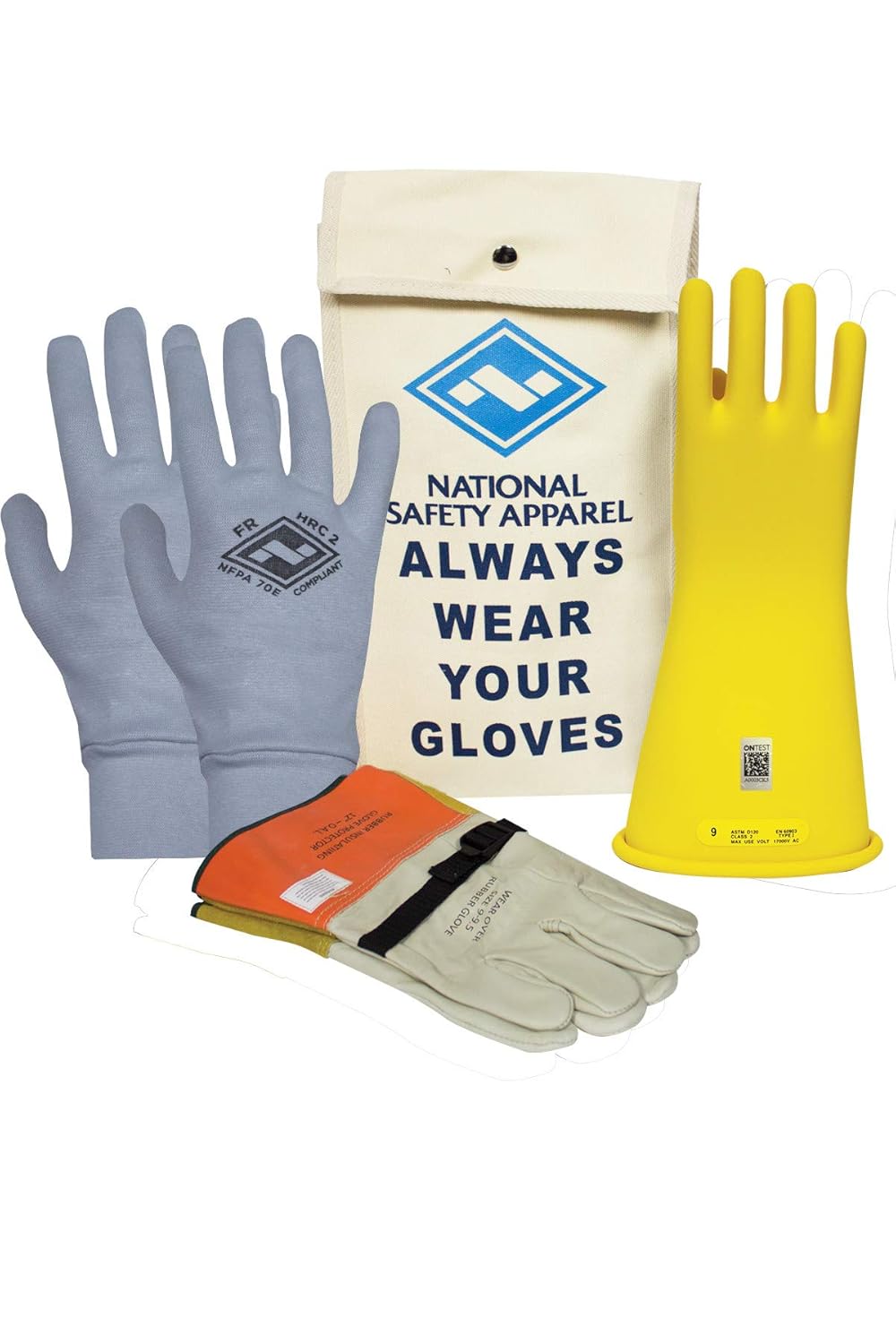Class 2 Black Rubber Voltage Insulating Glove Premium Kit with FR Knit Glove and Leather Protectors G1323