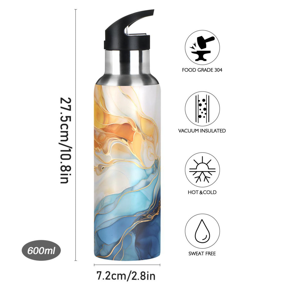 Yellow and Blue Marble Stainless Steel Insulated Water Bottle with Straw Lid X925712