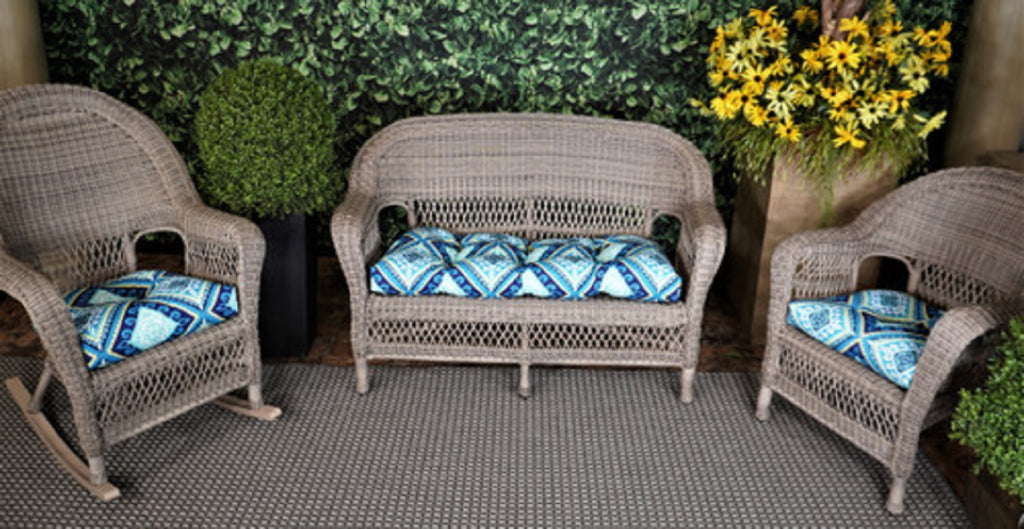 3 Piece Blue and Green Outdoor Seat Cushion Set O426770