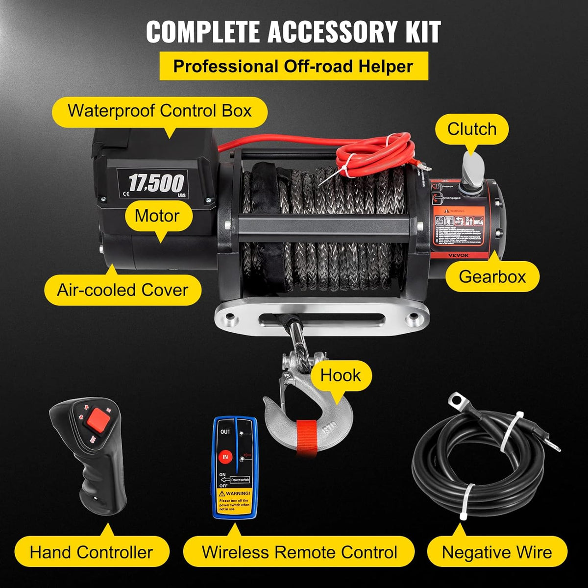 17500lb 12V Synthetic Rope Truck Winch with Wireless Remote Control L398