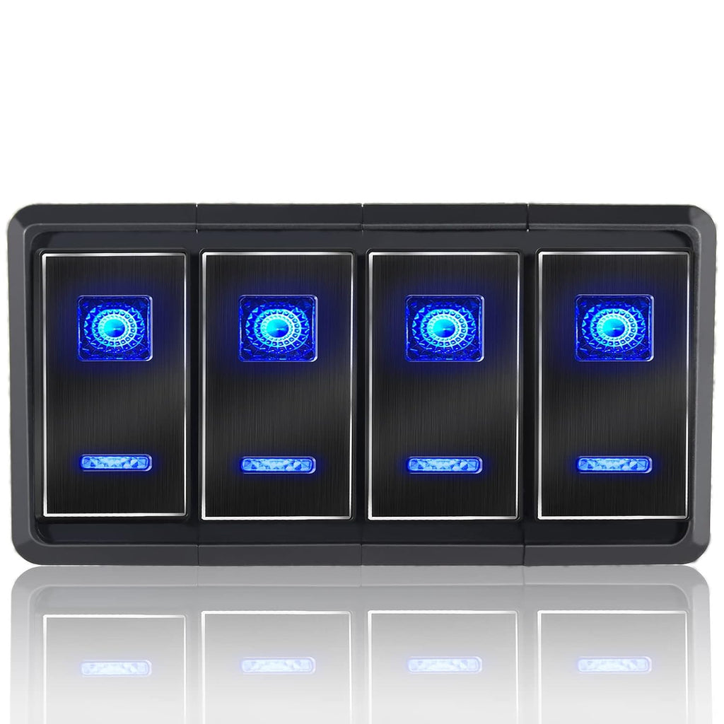 5P On/Off Blue LED Light 4 Gang Aluminum Switch Panel L468