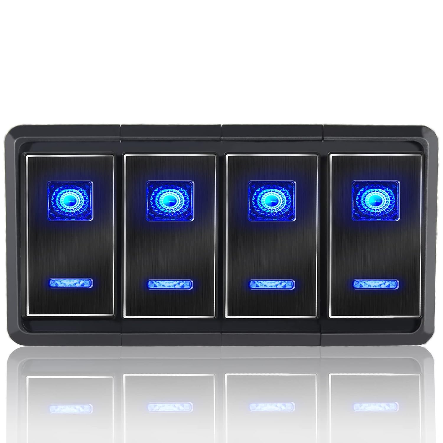 5P On/Off Blue LED Light 4 Gang Aluminum Switch Panel L468
